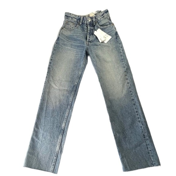 Zara Denim - NWT Zara High Rise Z1975 Straight Leg Ankle Rigid Jeans Raw Hem Size 0 EU 32